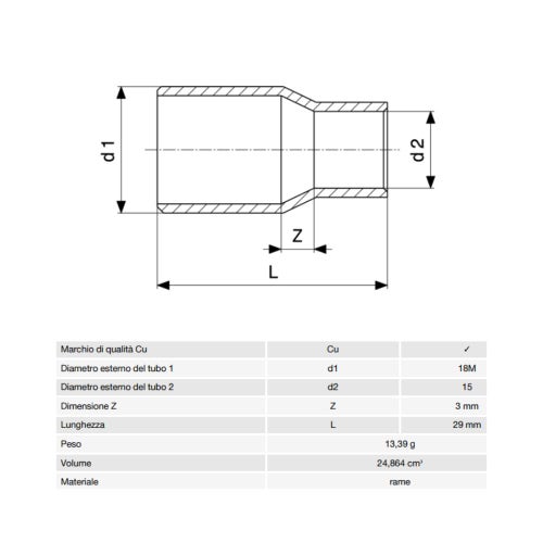 Immagine di Viega RACCORDI A SALDARE manicotto di riduzione di Ø 18mm x 15, estremità maschio, di rame lucido 100520