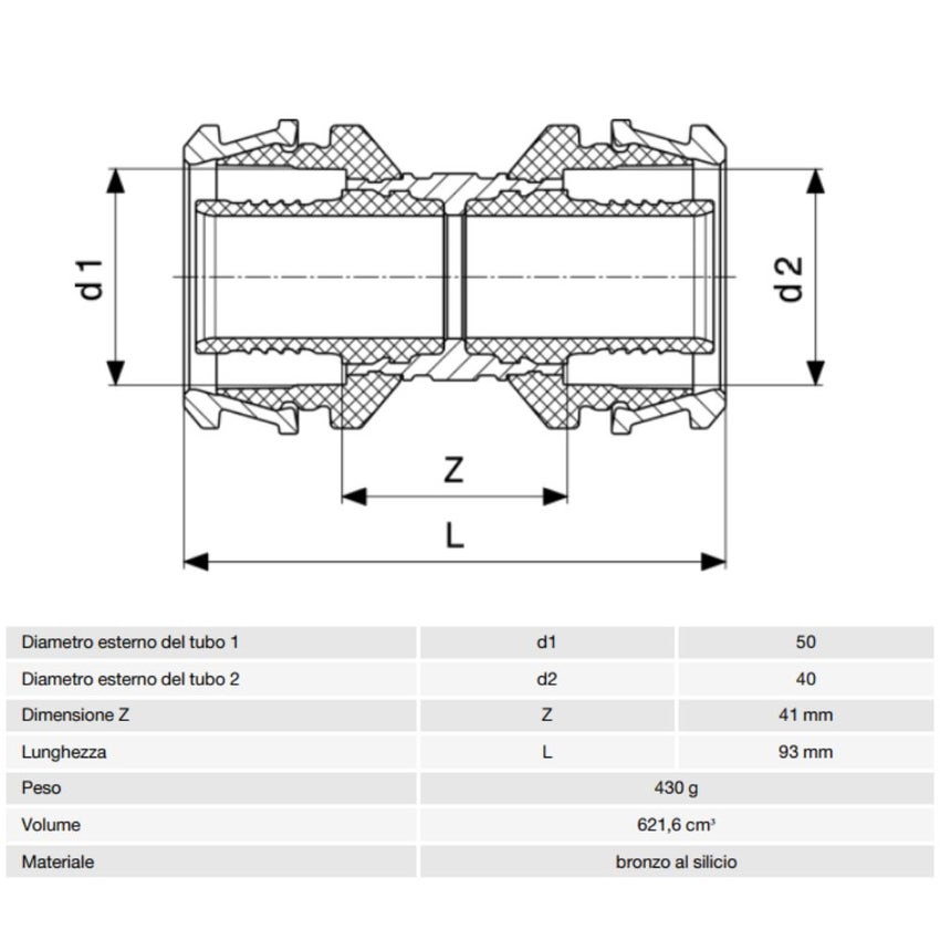 Immagine di Viega RAXOFIX manicotto Ø 50 x 40 lucido con sc-contur 646929