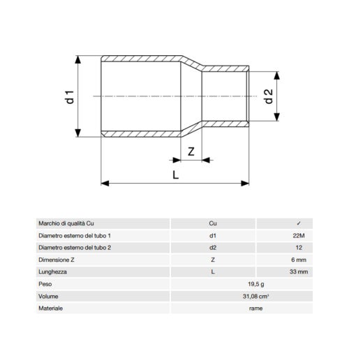 Immagine di Viega RACCORDI A SALDARE manicotto di riduzione di Ø 22mm x 12, estremità maschio, di rame lucido 108298