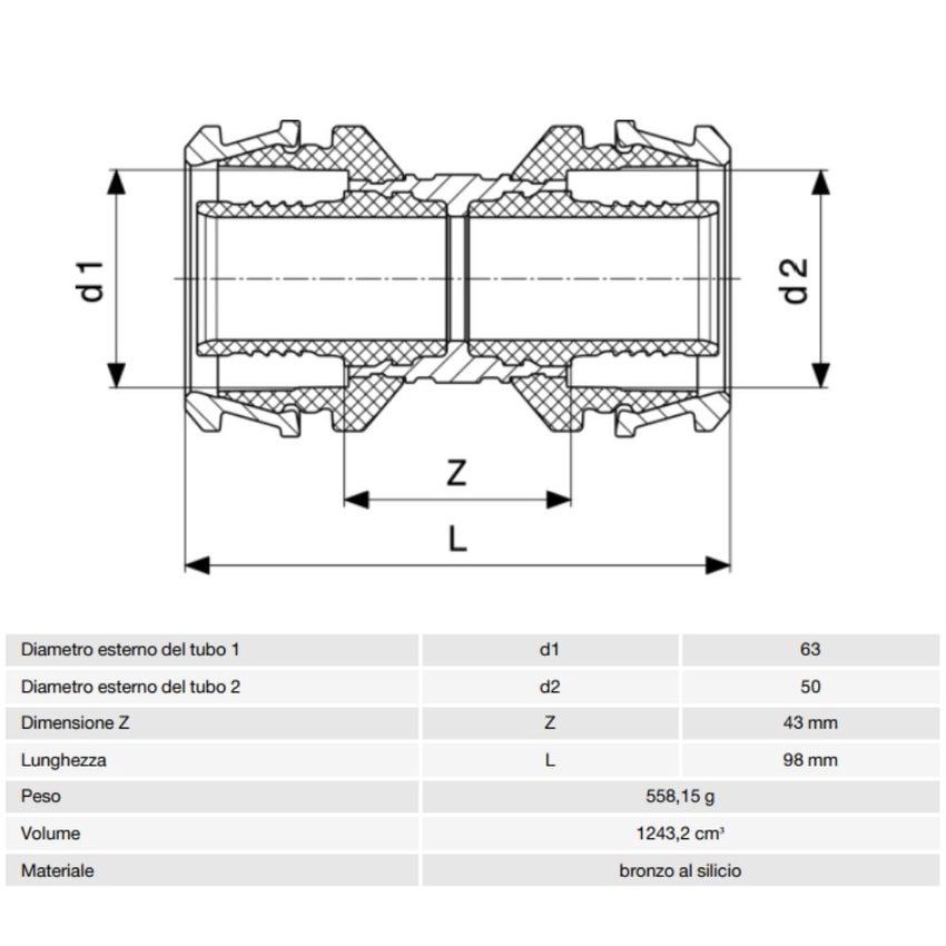 Immagine di Viega RAXOFIX manicotto Ø 63 x 50 lucido con sc-contur 646943