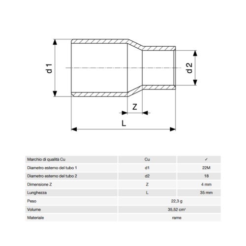 Immagine di Viega RACCORDI A SALDARE manicotto di riduzione di Ø 22mm x 18, estremità maschio, di rame lucido 100780
