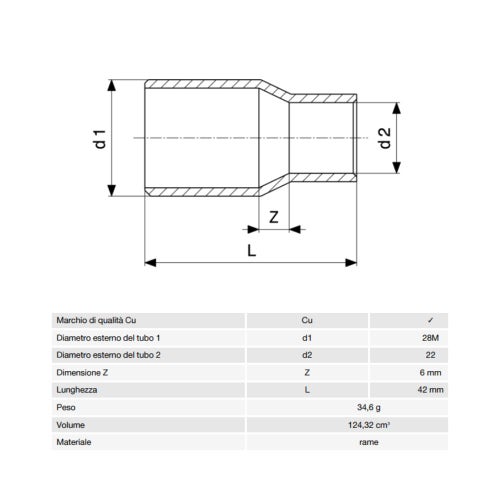 Immagine di Viega RACCORDI A SALDARE manicotto di riduzione di Ø 28mm x 22, estremità maschio, di rame lucido 101015
