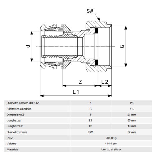 Immagine di Viega RAXOFIX bocchettone Ø 25 x 1 1/2" lucido con sc-contur 646462