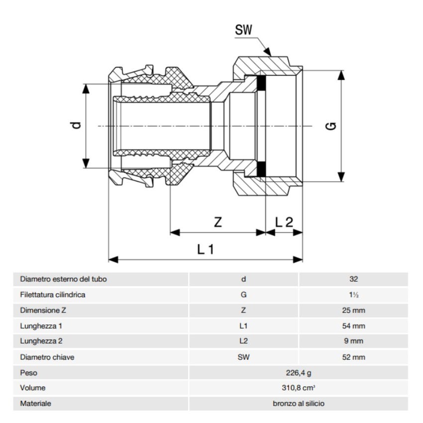 Immagine di Viega RAXOFIX bocchettone Ø 32 x 1 1/2" lucido con sc-contur 646493