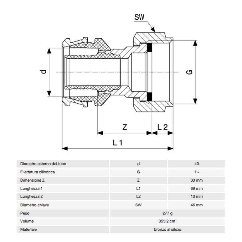 Immagine di Viega RAXOFIX bocchettone Ø 40 x 1 1/4" lucido con sc-contur 646509