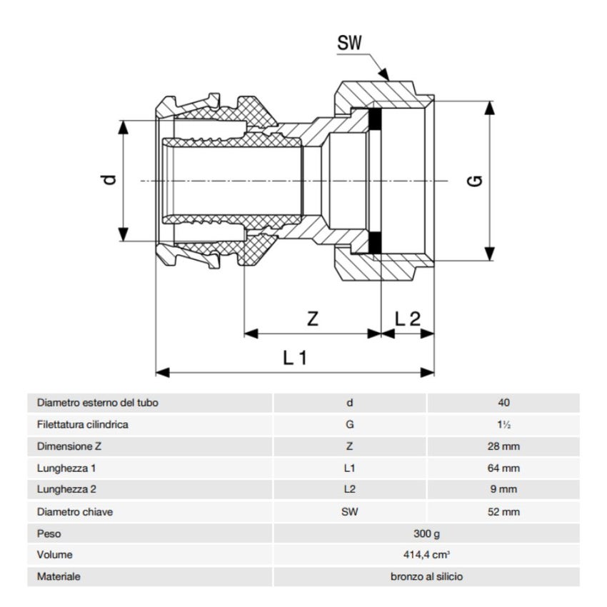 Immagine di Viega RAXOFIX bocchettone Ø 40 x 1 1/2" lucido con sc-contur 646516