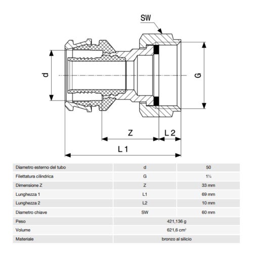 Immagine di Viega RAXOFIX bocchettone Ø 50 x 1 3/4" lucido con sc-contur 646523