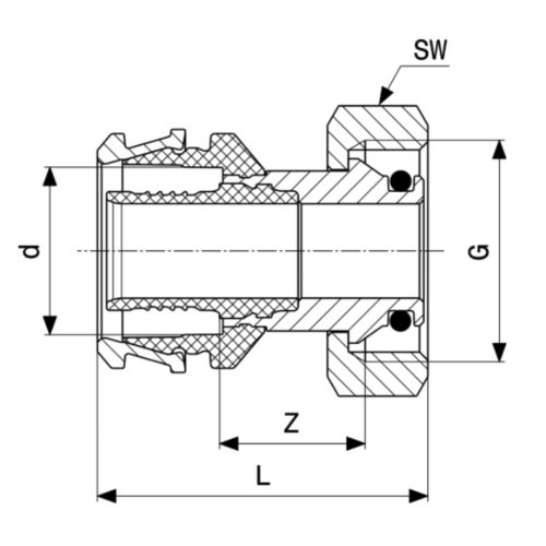 Immagine di Viega RAXOFIX bocchettone Ø 16 x 3/4" ottone lucido con sc-contur 647889