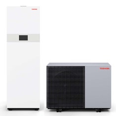 Immagine di Toshiba ESTIA BI-BLOC R290 sistema composto da pompa di calore Inverter 4 kW monofase, con unità idronica All-In-One 190 litri, 1 zona, con resistenza elettrica ausiliaria da 8 kW HWP-1601F19ST8W-E+HWP-401HW-E