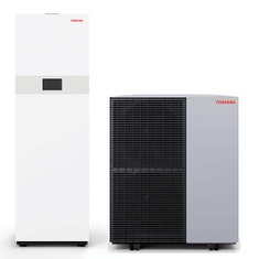 Immagine di Toshiba ESTIA BI-BLOC R290 sistema composto da pompa di calore Inverter 10 kW trifase, con unità idronica All-In-One 190 litri, 1 zona, con resistenza elettrica ausiliaria da 8 kW HWP-1601F19ST8W-E+HWP-1001H8W-E
