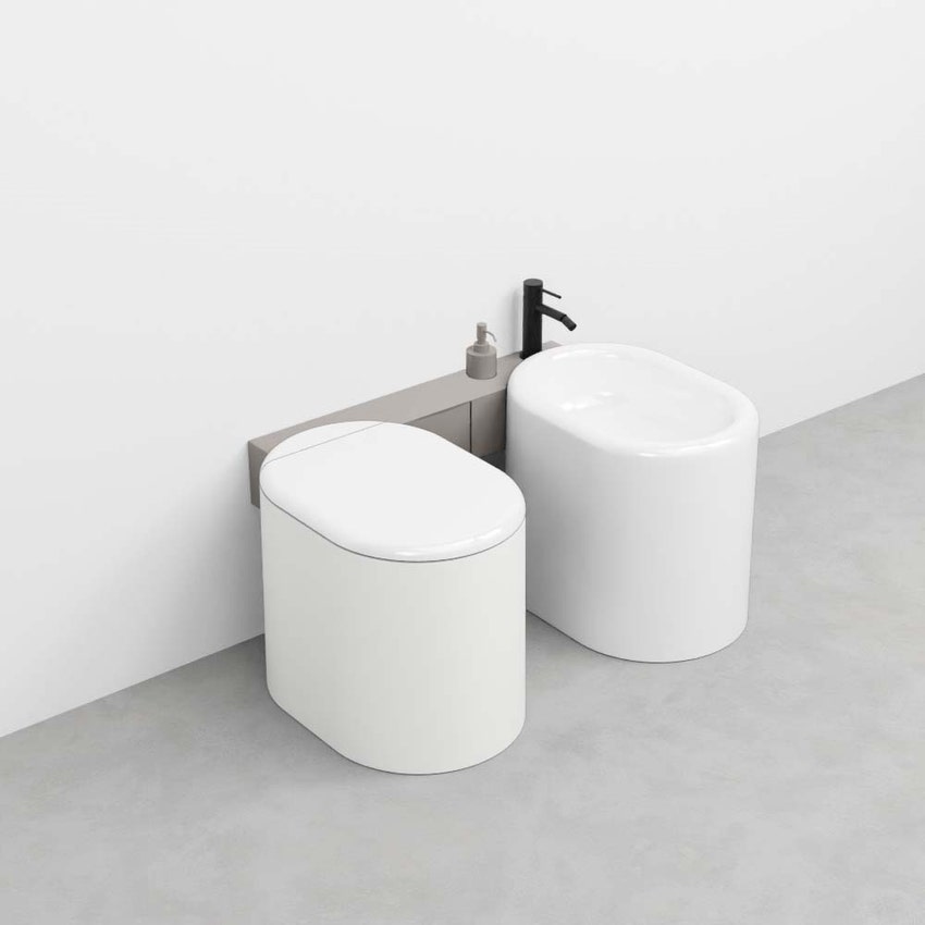 Immagine di Cielo ITACA mensola per wc e bidet in acciaio inox, senza foro rubinetto, alloggio dispenser e portarotolo, versione destra, colore talpa ITMBWDXSFTP