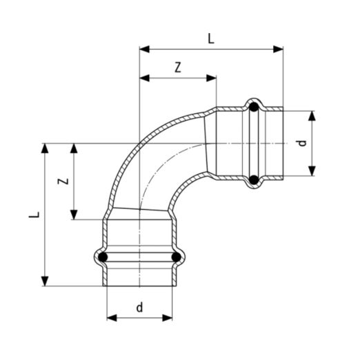 Immagine di Viega TEMPONOX curva a 90° Ø 15 acciaio inox lucido con sc-contur (riscaldamento e raffrescamento) 809638