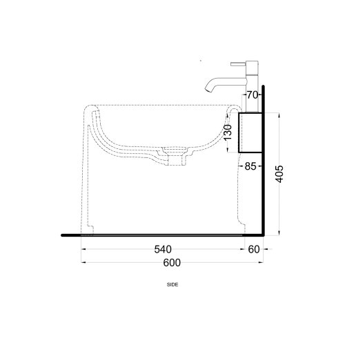 Immagine di Cielo ITACA mensola per bidet a terra in acciaio inox, con foro rubinetto e alloggio dispenser, versione destra, colore cemento finitura opaco ITMBDXCM