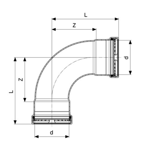 Immagine di Viega TEMPONOX XL curva a 90° Ø 76 acciaio inox lucido con sc-contur (riscaldamento e raffrescamento) 808884