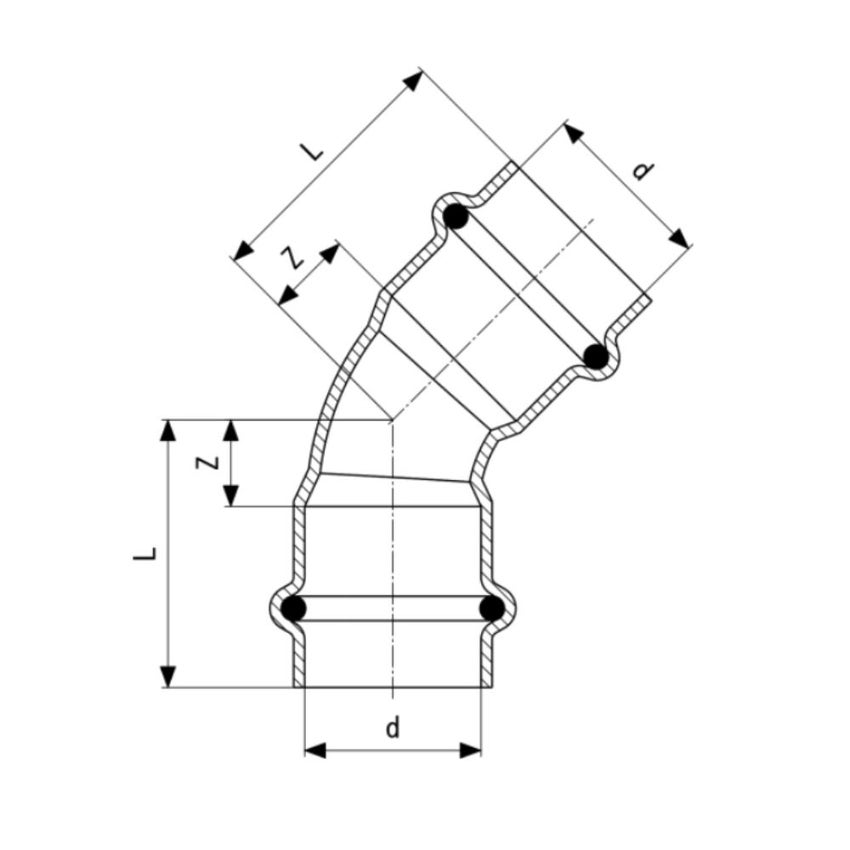 Immagine di Viega TEMPONOX curva a 45° Ø 15 acciaio inox lucido con sc-contur (riscaldamento e raffrescamento) 809843