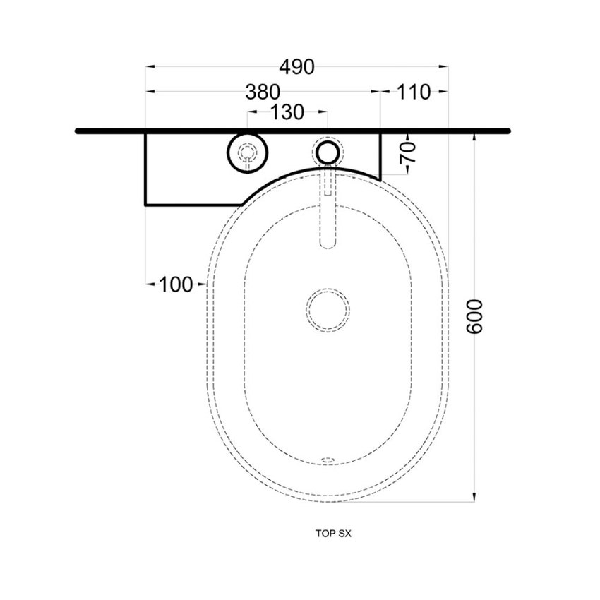 Immagine di Cielo ITACA mensola per bidet a terra in acciaio inox, senza foro rubinetto e alloggio dispenser, versione sinistra, colore cemento finitura opaco ITMBSXSFCM