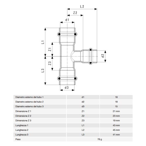 Immagine di Viega TEMPONOX raccordo a T Ø 18 x 15 acciaio inox lucido inossidabile (riscaldamento e raffrescamento) 810283