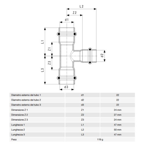 Immagine di Viega TEMPONOX raccordo a T Ø 22 acciaio inox lucido inossidabile (riscaldamento e raffrescamento) 810146