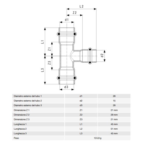 Immagine di Viega TEMPONOX raccordo a T Ø 28 x 15 acciaio inox lucido inossidabile (riscaldamento e raffrescamento) 810382