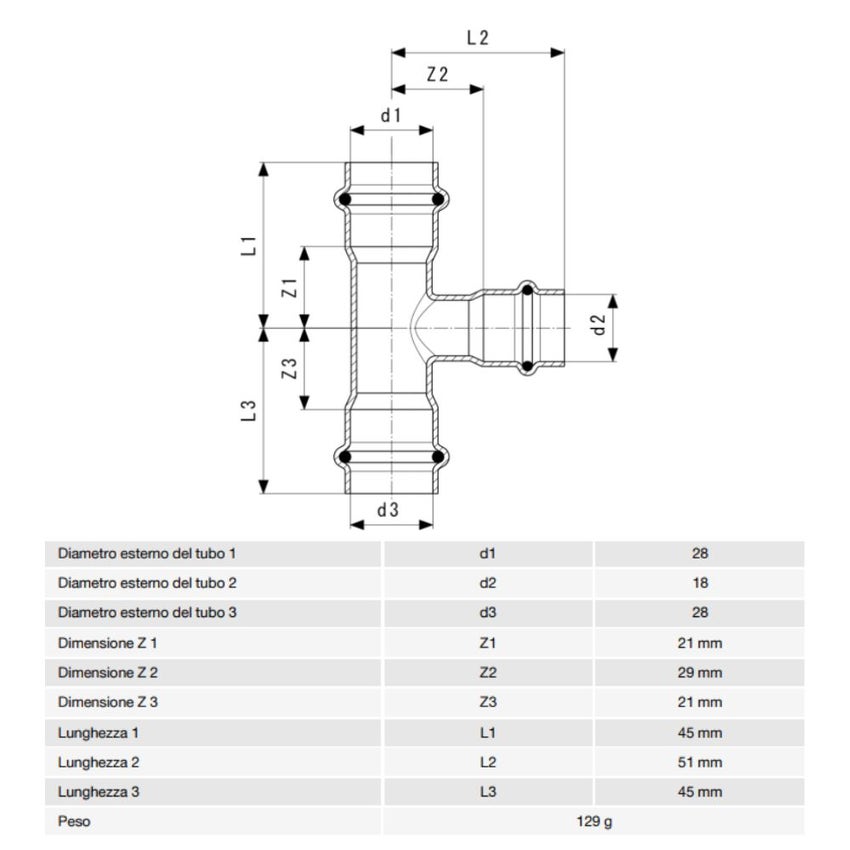Immagine di Viega TEMPONOX raccordo a T Ø 28 x 18 acciaio inox lucido inossidabile (riscaldamento e raffrescamento) 810399