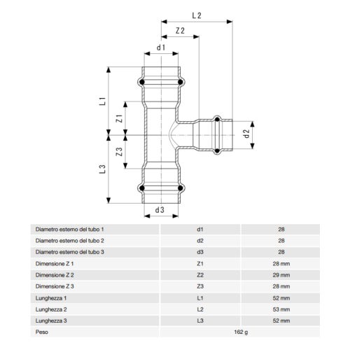 Immagine di Viega TEMPONOX raccordo a T Ø 28 acciaio inox lucido inossidabile (riscaldamento e raffrescamento) 810153