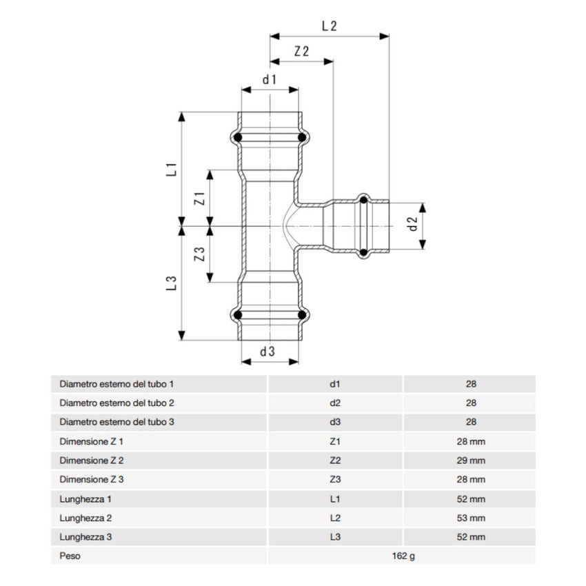 Immagine di Viega TEMPONOX raccordo a T Ø 28 acciaio inox lucido inossidabile (riscaldamento e raffrescamento) 810153