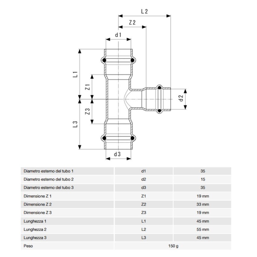 Immagine di Viega TEMPONOX raccordo a T Ø 35 x 15 acciaio inox lucido inossidabile (riscaldamento e raffrescamento) 810429