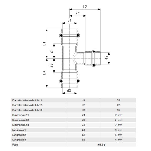 Immagine di Viega TEMPONOX raccordo a T Ø 35 x 22 acciaio inox lucido inossidabile (riscaldamento e raffrescamento) 810443