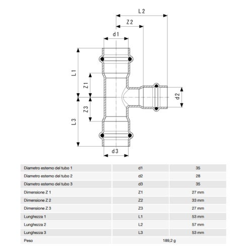 Immagine di Viega TEMPONOX raccordo a T Ø 35 x 28 acciaio inox lucido inossidabile (riscaldamento e raffrescamento) 810450