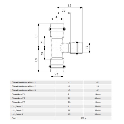 Immagine di Viega TEMPONOX raccordo a T Ø 42 x 15 acciaio inox lucido inossidabile (riscaldamento e raffrescamento) 810467