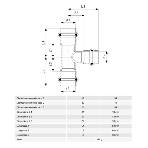 Immagine di Viega TEMPONOX raccordo a T Ø 54 x 15 acciaio inox lucido inossidabile (riscaldamento e raffrescamento) 810511