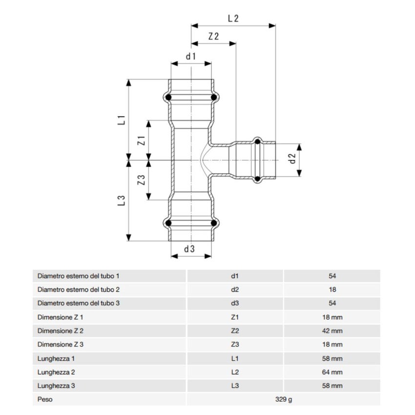 Immagine di Viega TEMPONOX raccordo a T Ø 54 x 18 acciaio inox lucido inossidabile (riscaldamento e raffrescamento) 810528