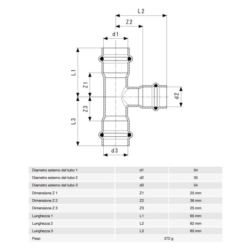 Immagine di Viega TEMPONOX raccordo a T Ø 54 x 35 acciaio inox lucido inossidabile (riscaldamento e raffrescamento) 810559