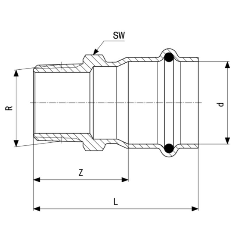 Immagine di Viega TEMPONOX  manicotto Ø 15 x 1/2" acciaio inox lucido con sc-contur (riscaldamento e raffrescamento) 811488