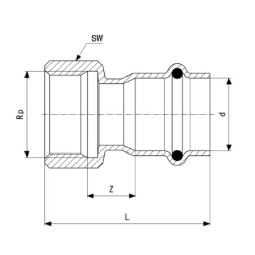 Immagine di Viega TEMPONOX manicotto Ø 15 x 1/2" acciaio inox lucido con sc-contur (riscaldamento e raffrescamento) 811747