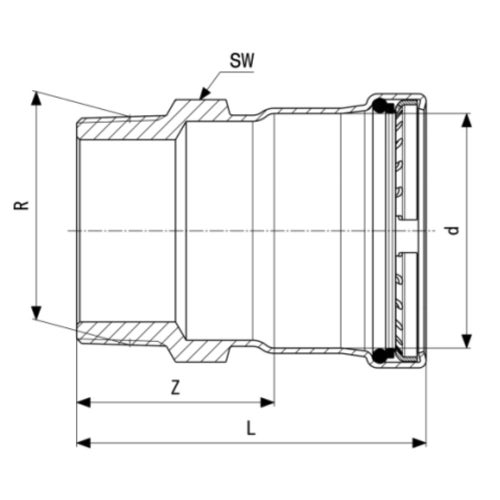 Immagine di Viega TEMPONOX XL manicotto Ø 76 x 2 1/2" inox lucido xl con sc-contur (riscaldamento e raffrescamento) 811686