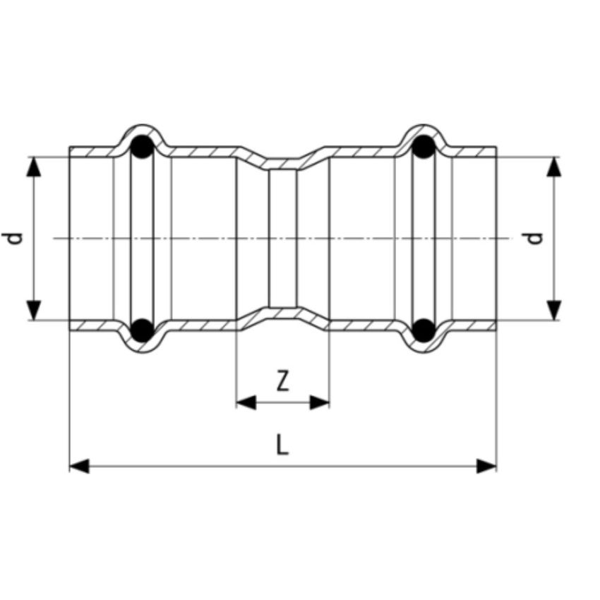 Immagine di Viega TEMPONOX manicotto con battente Ø 15 acciaio inox lucido con sc-contur (riscaldamento e raffrescamento) 809065