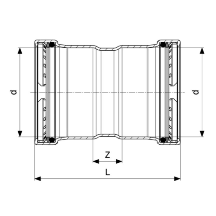 Immagine di Viega TEMPONOX XL manicotto con battente Ø 76 acciaio inox lucido con sc-contur (riscaldamento e raffrescamento) 809157