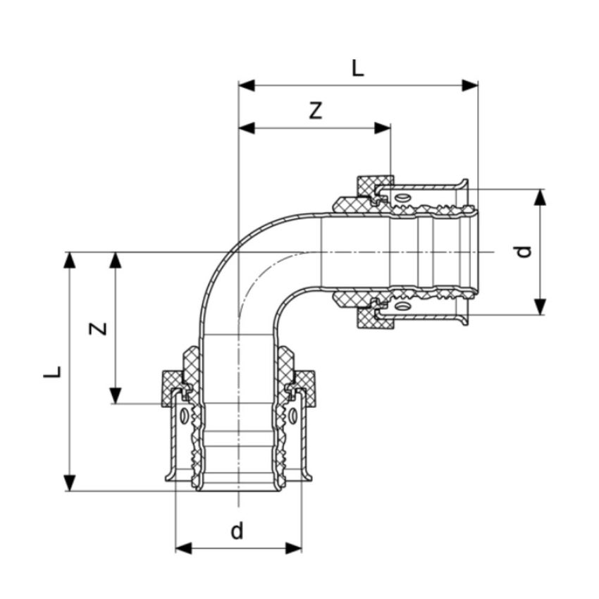 Immagine di Viega SMARTPRESS curva a 90° Ø 16 acciaio inox lucido con sc-contur 729844