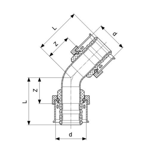 Immagine di Viega SMARTPRESS curva a 45° Ø 25 acciaio inox lucido con sc-contur 730154