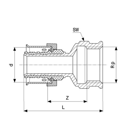 Immagine di Viega SMARTPRESS manicotto Ø 16 x 1/2" bronzo lucido con sc-contur 729608