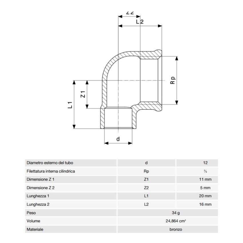 Immagine di Viega RACCORDI A SALDARE gomito a 90° di Ø 12 x 3/8", con filetto femmina, di bronzo lucido 117887