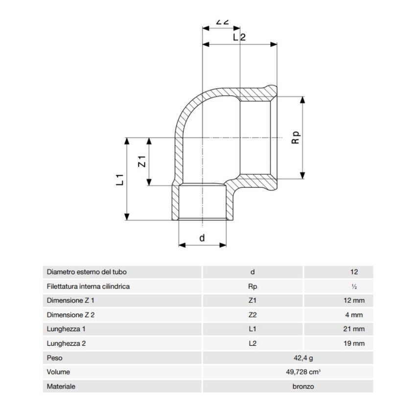 Immagine di Viega RACCORDI A SALDARE gomito a 90° di Ø 12 x 1/2", con filetto femmina, di bronzo lucido 105693