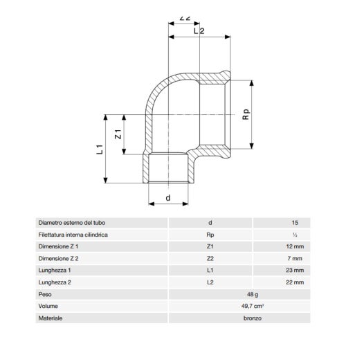 Immagine di Viega RACCORDI A SALDARE gomito a 90° di Ø 15 x 1/2", con filetto femmina, di bronzo lucido 100667