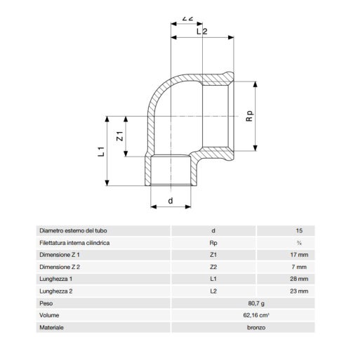 Immagine di Viega RACCORDI A SALDARE gomito a 90° di Ø 15 x 3/4", con filetto femmina, di bronzo lucido 130114