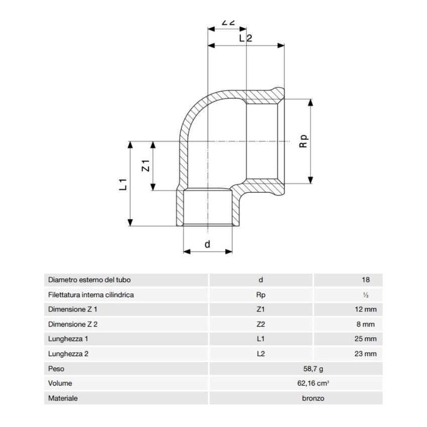 Immagine di Viega RACCORDI A SALDARE gomito a 90° di Ø 18 x 1/2", con filetto femmina, di bronzo lucido 104436