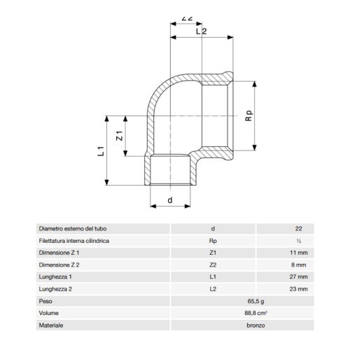 Immagine di Viega RACCORDI A SALDARE gomito a 90° di Ø 22 x 1/2", con filetto femmina, di bronzo lucido 106102