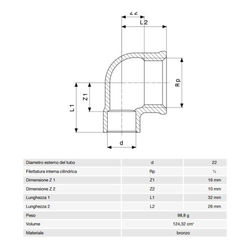 Immagine di Viega RACCORDI A SALDARE gomito a 90° di Ø 22 x 3/4", con filetto femmina, di bronzo lucido 107581