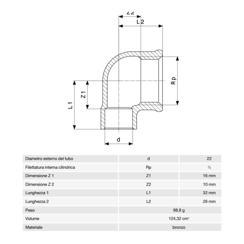 Immagine di Viega RACCORDI A SALDARE gomito a 90° di Ø 22 x 3/4", con filetto femmina, di bronzo lucido 107581