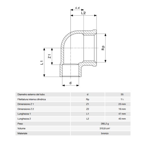 Immagine di Viega RACCORDI A SALDARE gomito a 90° di Ø 35 x 1 1/4", con filetto femmina, di bronzo lucido 173494